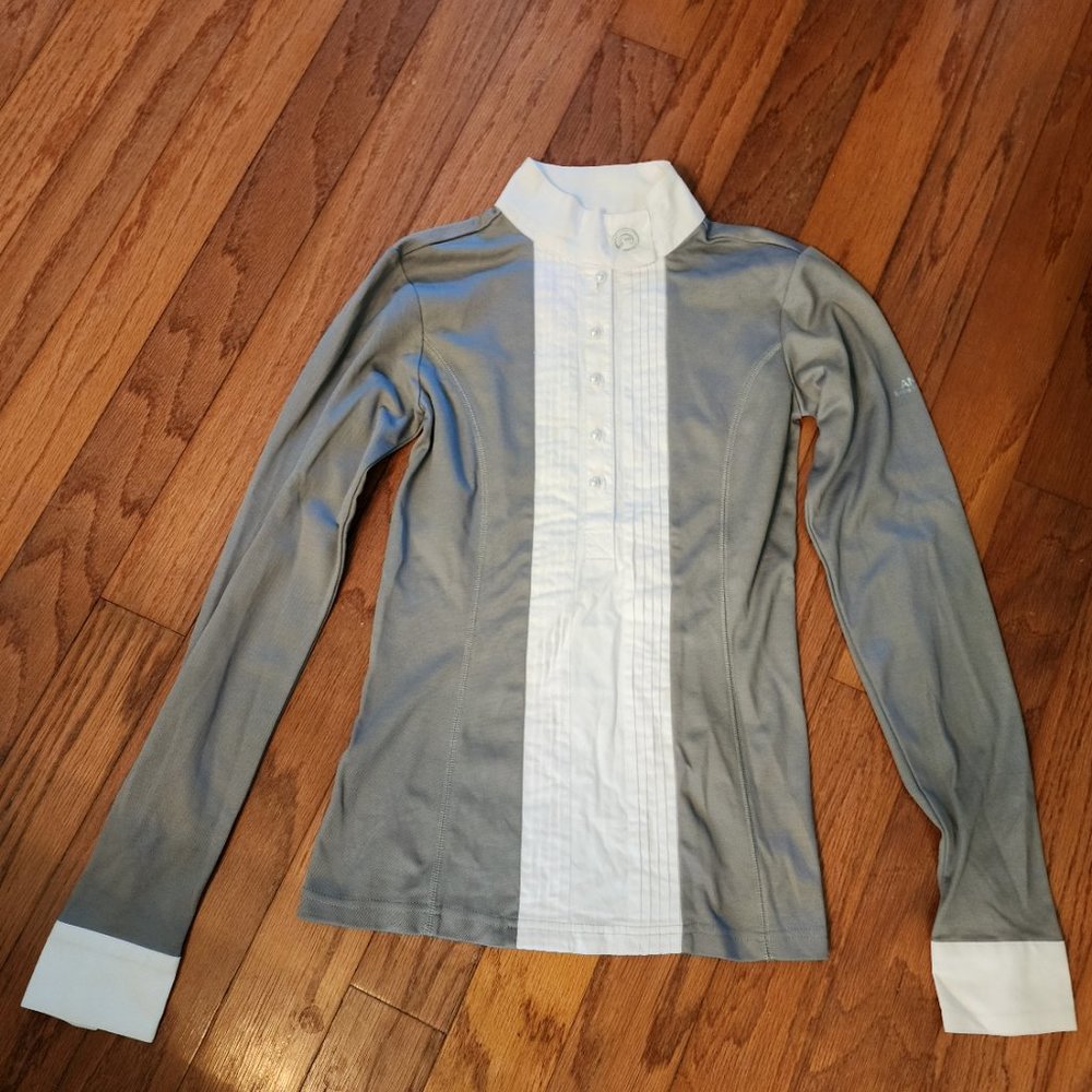 Anky button up gray/white elegant equestrian riding shirt XXS